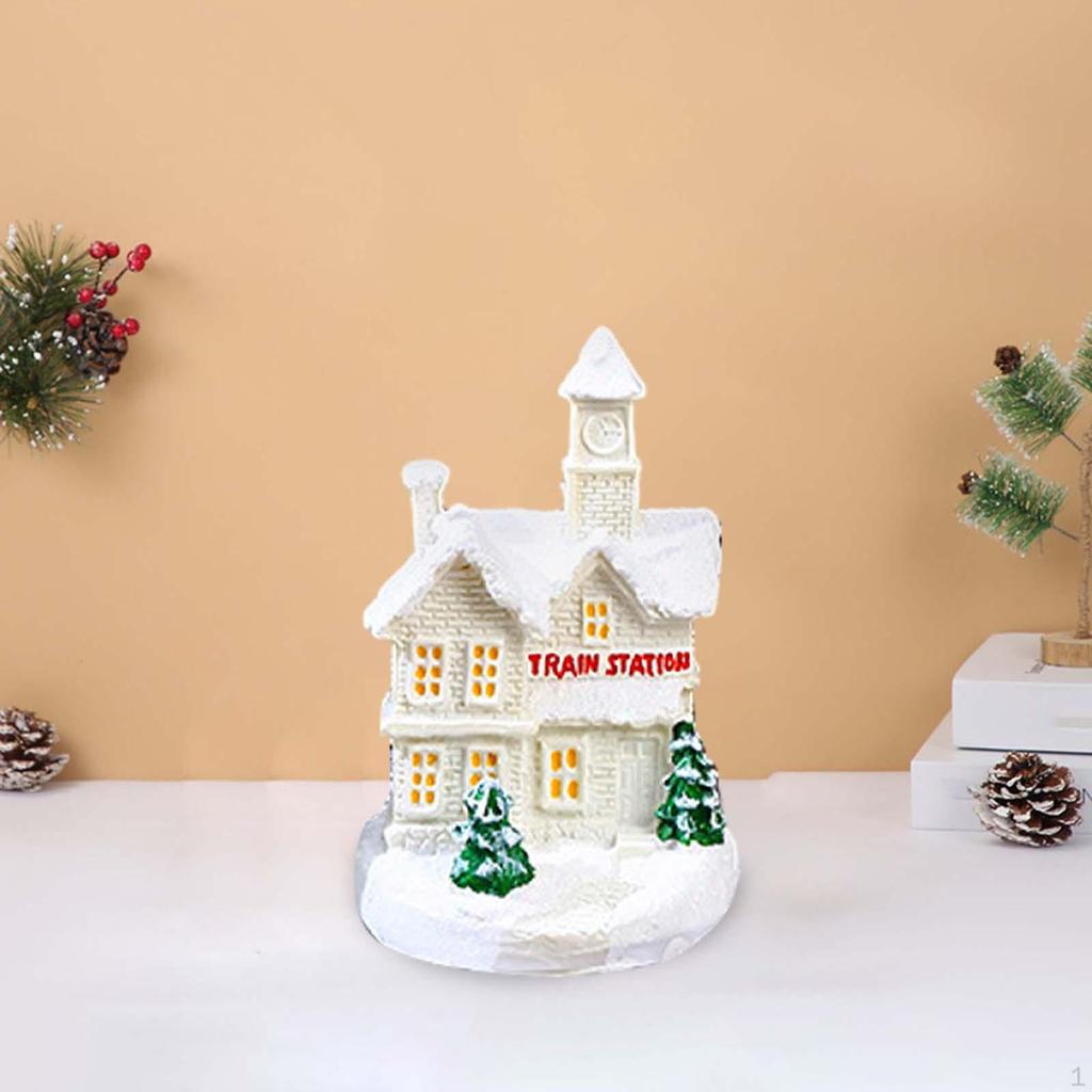 Christmas Holiday House Figurines Xmas Ornament Glowing for Tabletop