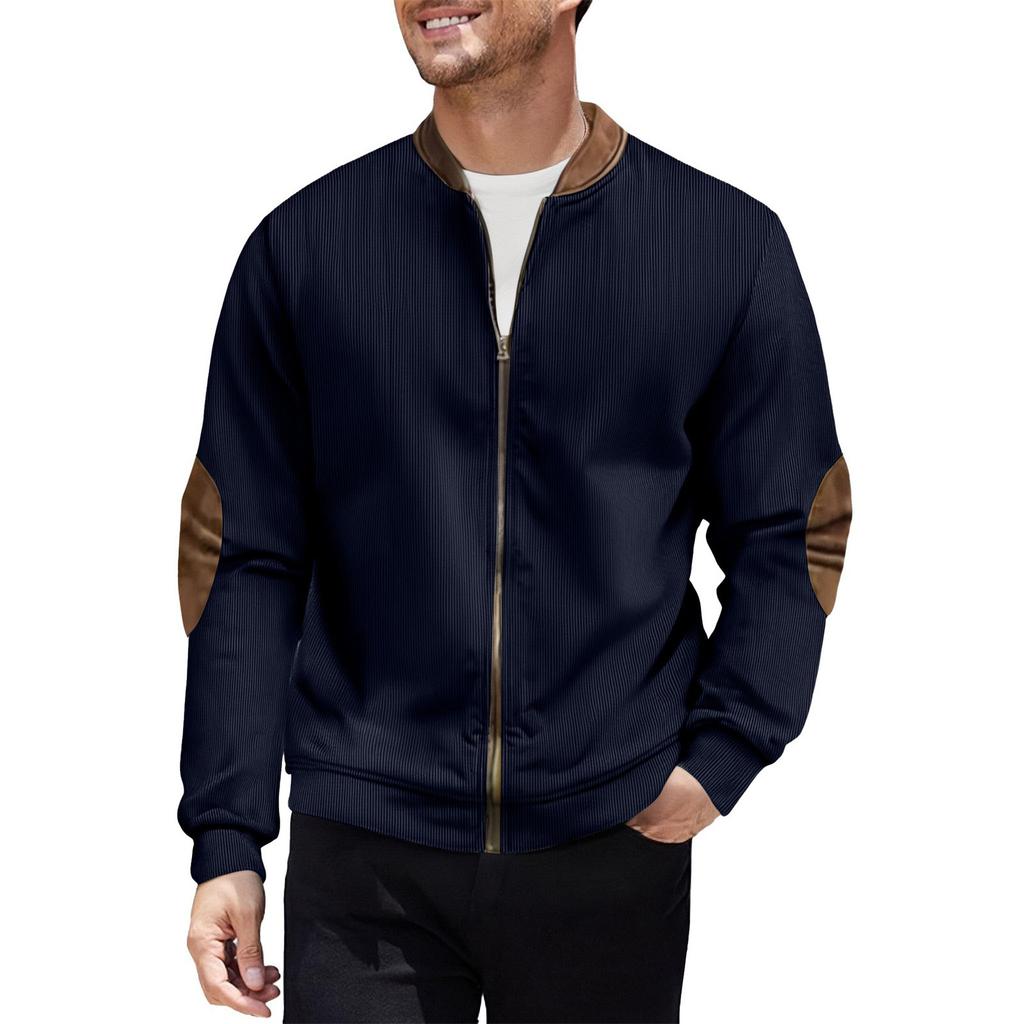 Men's Solid Color Corduroy Zipper Jacket Men's Sports Large Size Casual Jacket