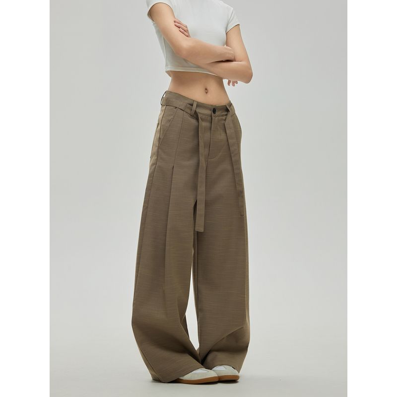 Black of Exit American High Street Style Solid Color Loose Wide-Leg Floor-Length Pants Autumn and Winter New Lace-Up Casual Pants