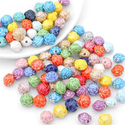 10ks/sáček 12x10mm Ručně vyráběné barevné květy růže Keramické korálky s přívěskem Porcelánové vymezovací korálky pro náhrdelník náramek DIY výroba šperků