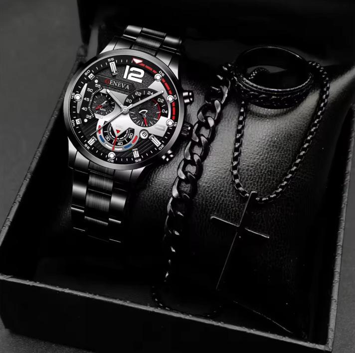 Men'S Watch Men'S Suit Fashion High Sense 3-Piece Set Glass Quartz Watch Calendar Watch Men'S