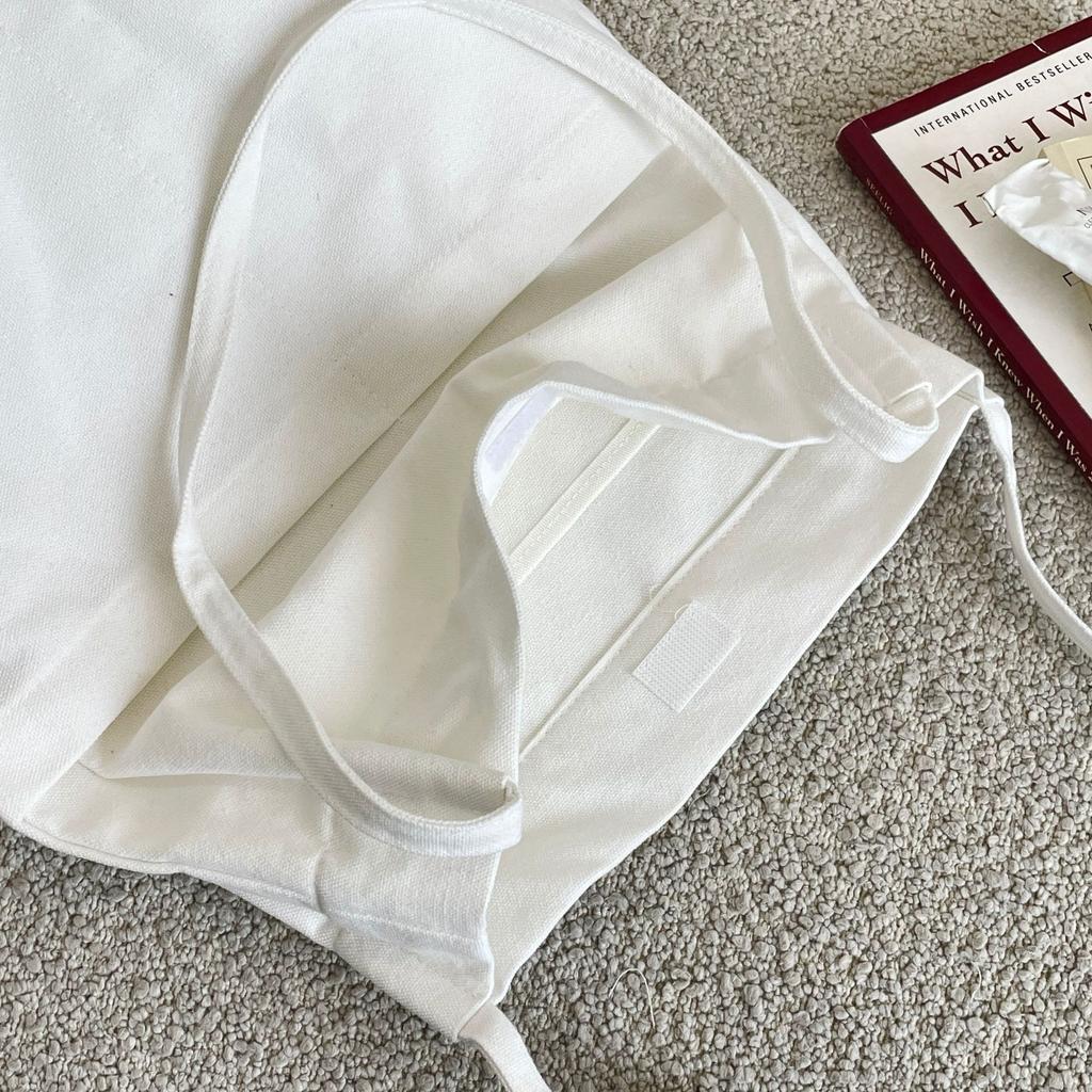 Solid Color Front Bag White Canvas Tote Bag Literary Shoulder Bag Student Large Capacity Bag