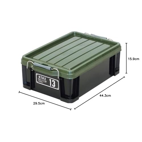 JEJ Astage X Series NT Box #13 Black Green Storage Box, Disaster Preparedness, 29.5cm Wide x 44cm Deep x 16cm High, Made in Japan, Stackable