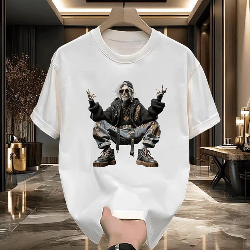 Summer Cotton Short-sleeved Men's and Women's Personalized Design Printed Loose Round Neck Large Size Half-sleeved Top
