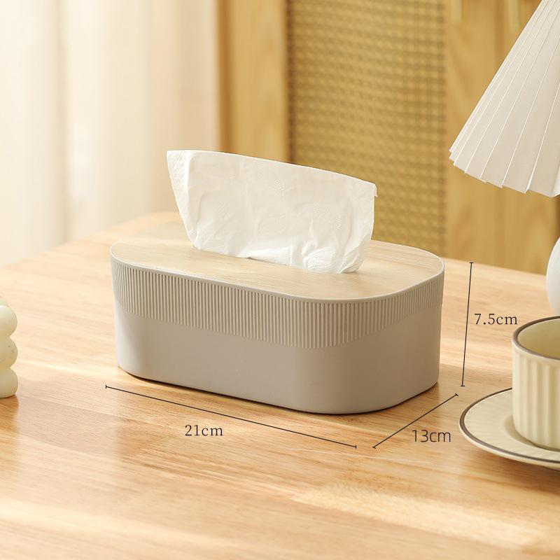 Plastic Tissue Box with Wooden Cover Nordic Simplicity Style Desktop Napkin Box Living Room Bathroom Toilet Square Tissue Box