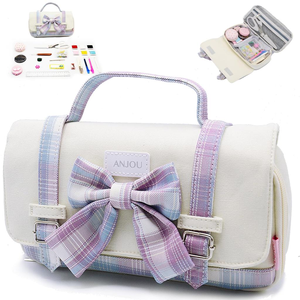 Sewing Set for Elementary School Sewing Sewing Kit for JK Portable Students, Box, Girls, Style, Ribbon, (White)