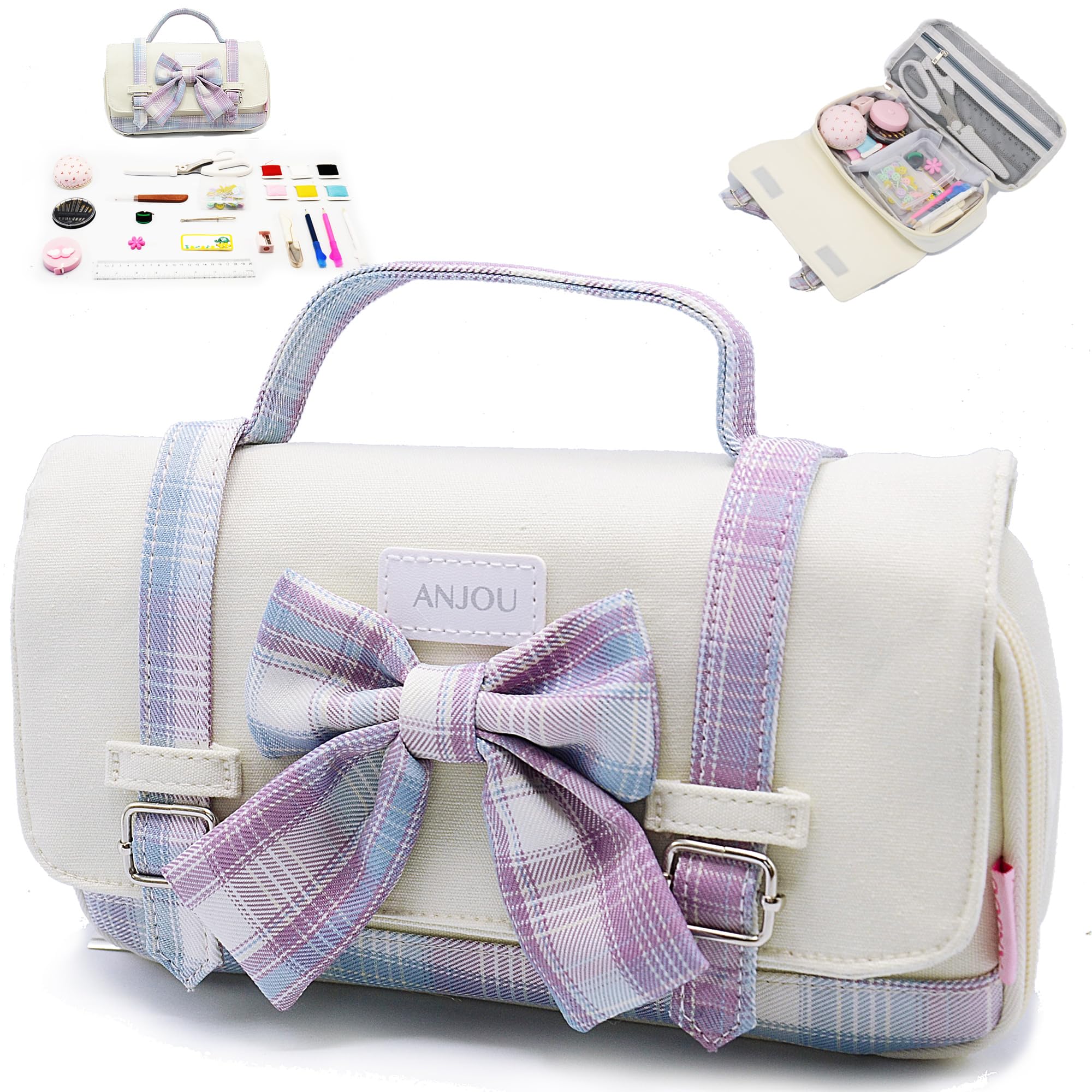 

Набор для шитья для начальной школы Шитье Набор для шитья для JK Портативный для студентов, Коробка, Девочки, Стиль, Лента, (белый) белый