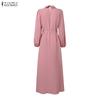 ZANZEA Damen Freizeit Puppenkragen Locker Langarm Muslimisches Langes Kleid