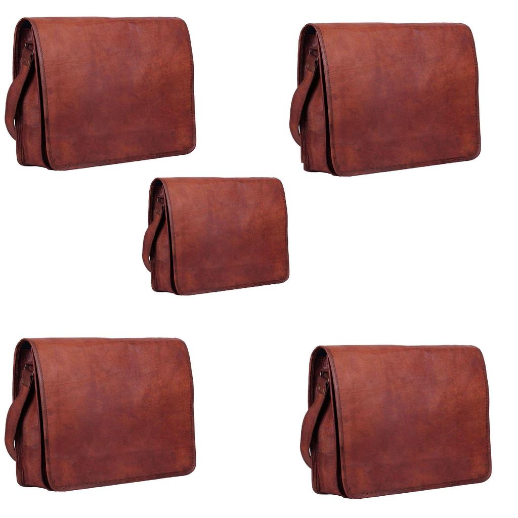 Bag Goat Leather Men New Vintage Brown S Messenger Laptop Shoulder Briefcase.  { Pack of 5 }