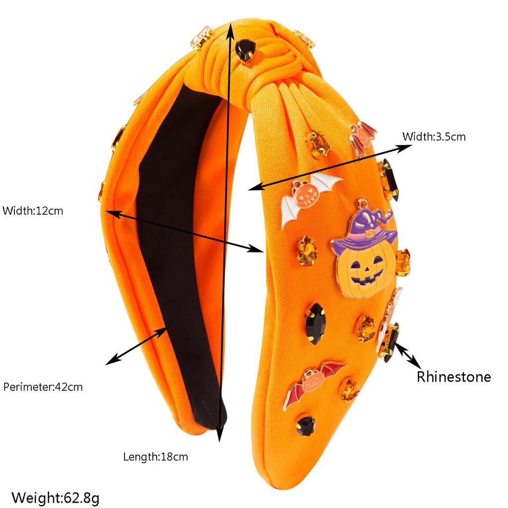 New Halloween-themed Knotted Headband for Women European-American Style Polyester Fiber Uniquely Stylish Diamond-studded Bat