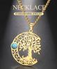 Dawapara Vintage Turquoise Crescent Moon Tree of Life Necklace Filigree Celtics Moon Wiccan Pendant Stainless Steel Jewelry
