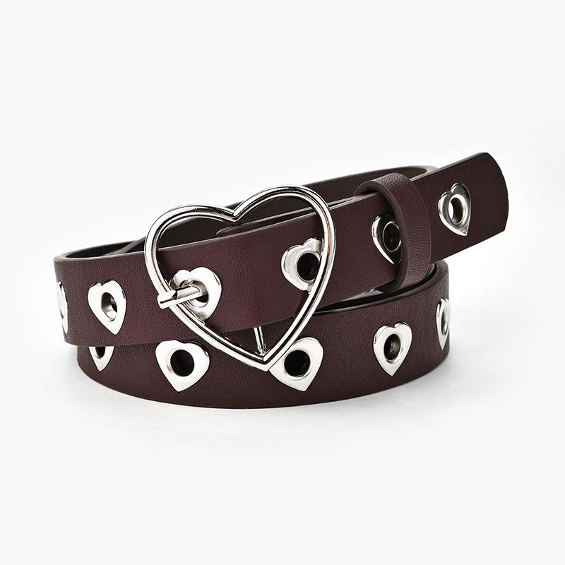 2023 Women's Heart Buckle Denim Belt with Eyelet Cutouts