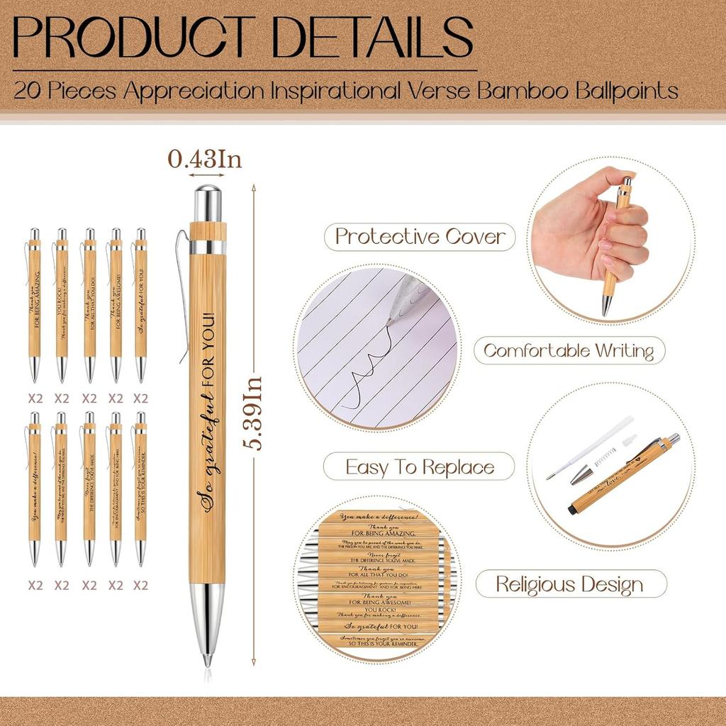 Tinlade 60 Pcs Thank You Gift Bulk Pocket Kraft Notebook Valentines Employee Appreciation Gift Retractable Bamboo Pen Inspirational Keychain for Team