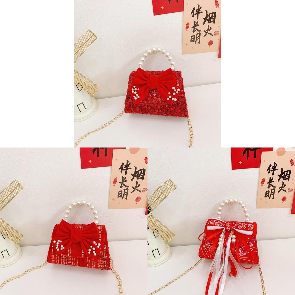 Childrens Elegant Artificial Pearl Handbag With Sequin Bow For School And Parties