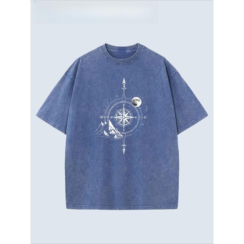 European Size Street Retro Style Creative Pattern Printed Men'S Fashion T-Shirt, High-Quality Heavy-Weight Washed Men'S Vintage Distressed Men'S Top