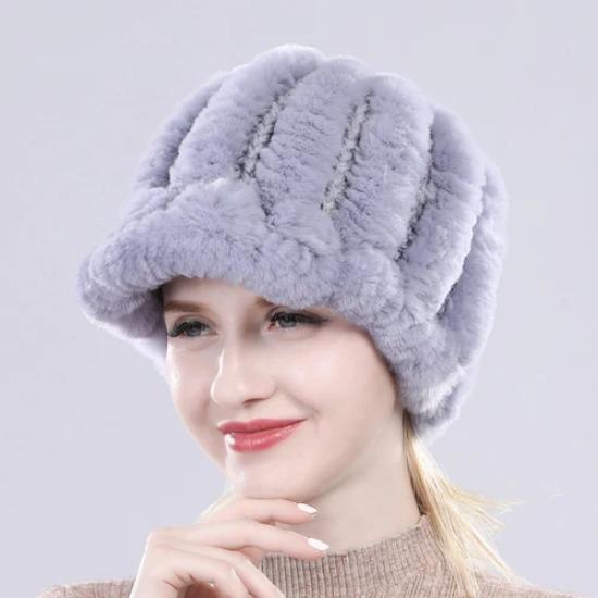 Lady Real Rex Rabbit Fur Hat Winter Knitted Natural Rex Rabbit Fur Caps Russia Women Warm Real Fur Beanies Hats