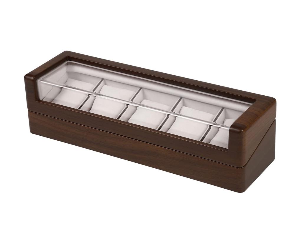 IGIMI Watch Wooden Watch Black Walnut Holds 5 with Brown Wood Grain Pattern Box, Case, Storage, Finish, Largo, Watches, Window,