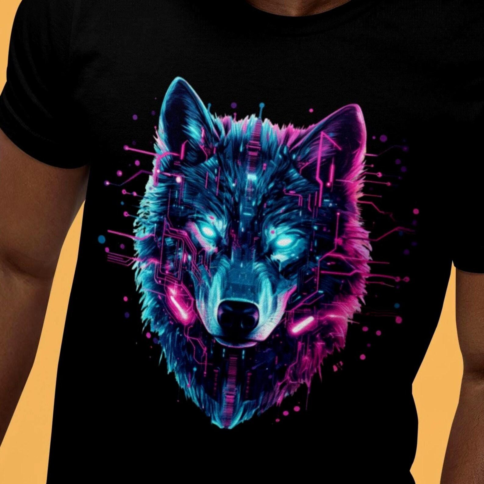 Cyber Wolf T-Shirt | Futuristic Techwear Wolf Tee | Glitchcore Matrix Wolf Apparel | Cyberpunk Cybernetic Wolf Shirt S