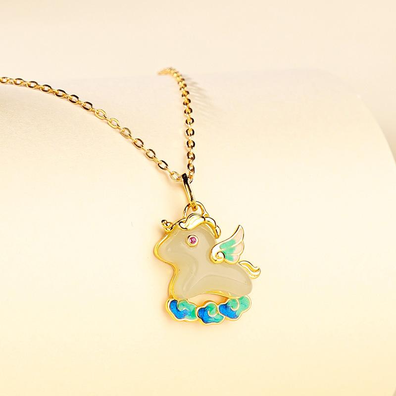 18k Real Gold Electroplated One-horned Pegasus Necklace Cartoon Cute Personalized Sweater Chain Necklace