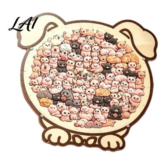 Decorative Puzzle Toy Wooden Animal Jigsaw Puzzle Pig Rabbit Theme Difficult Interactive Challenge Game Kids Adults for Desk Decoration Learning