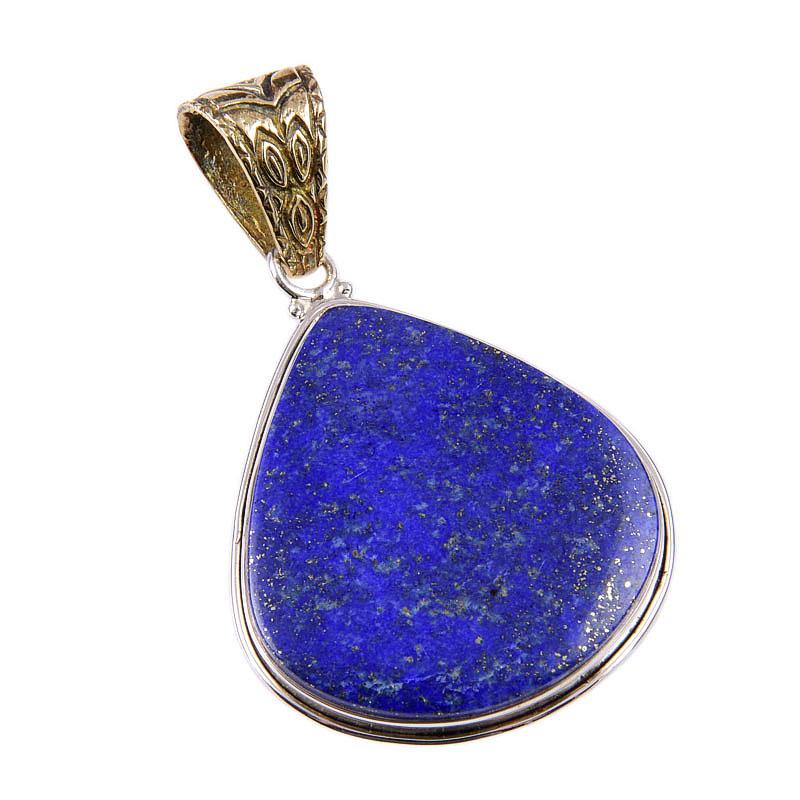 Natural Lapis Lazuli Gemstone 925 Solid Sterling Silver Gift Pendant 2.25" r9E23