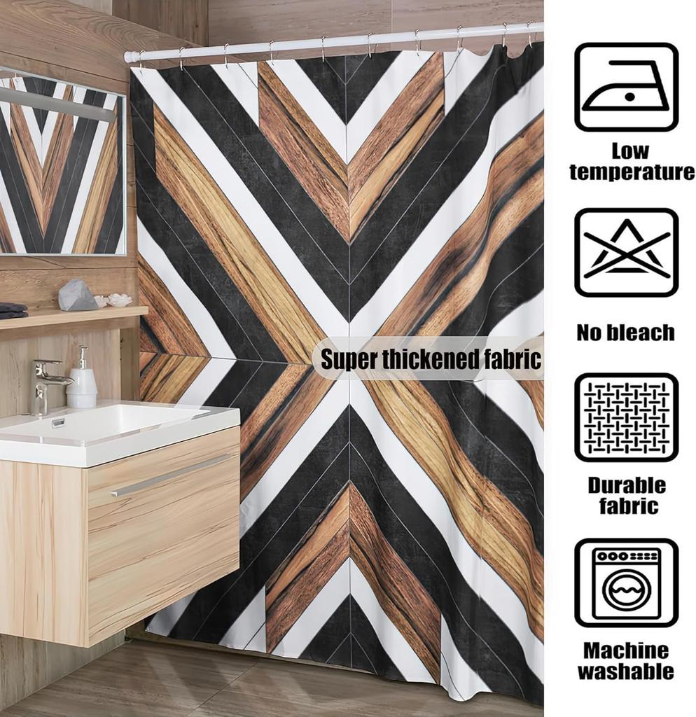 Bohemian Aboriginal Badezimmer Dekorativer Duschvorhang Moderner Neutraler Stammes-Holzstrukturierter Badezimmer Dekorativer Duschvorhang