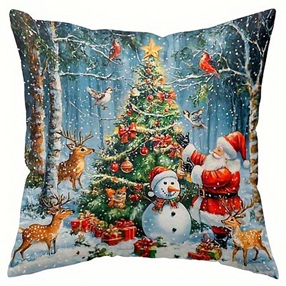 Christmas Snowman and Reindeer Printed Pillowcases: Festive Holiday Decor Sofa room cushion cover home decoration new year gift