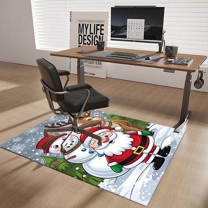 Christmas Santa Claus Snowman Deer Chair Mat - Anime Cartoon Design, Non-Slip Rug for Office, Home Decor, Living Room, Bedroom, Game Room & Dorm Carpe