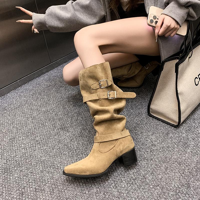 2025 New Thick Heel 5cm Foreign Style Fashionable and Versatile Four Seasons Travel Thin Boots Over the Knee Women's Boots Thin Leg Boots Tide