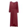V-neck Solid Color Slim-fit Bridesmaid Evening Dress with Three-quarter Sleeves