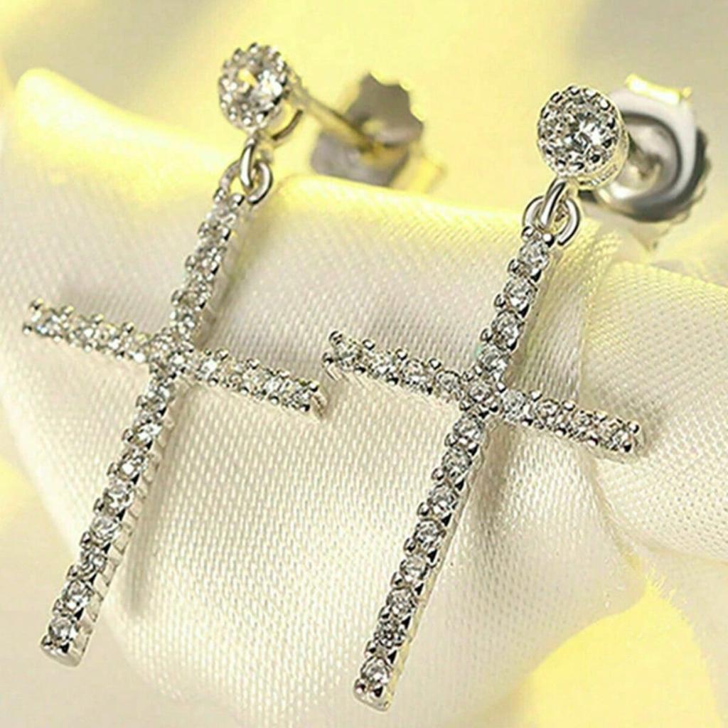 Women's Luxury Geometric Elegance Cross Earrings Wedding Engagement Party Jewelry Accessories