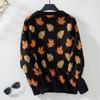 Damen S Locker Sitzend Langarm Rundhals Ahornblatt Jacquard Strickpullover