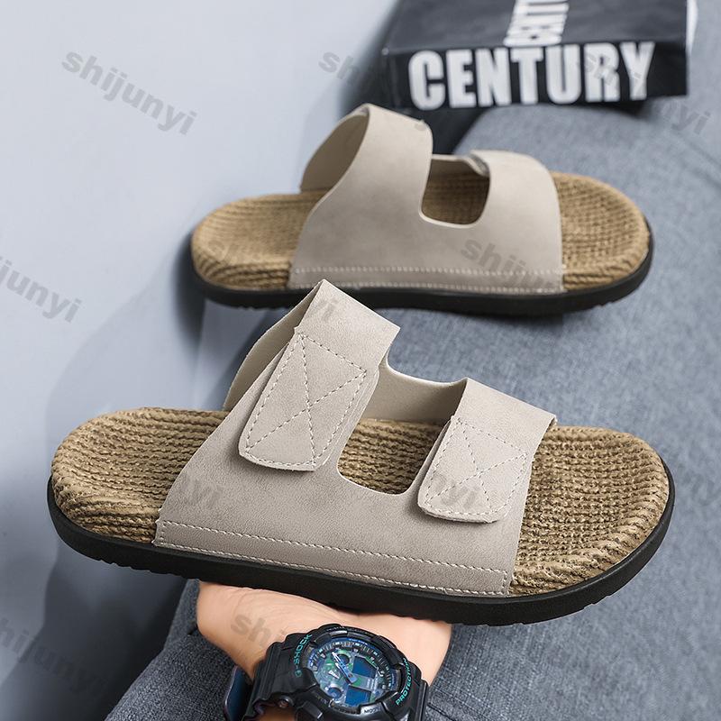 Men's One Word Slippers 2026 Non Slip Summer Vintage Fashion Sewing Sandals Comfortable Slip on Outdoor Breathable Casual Flats