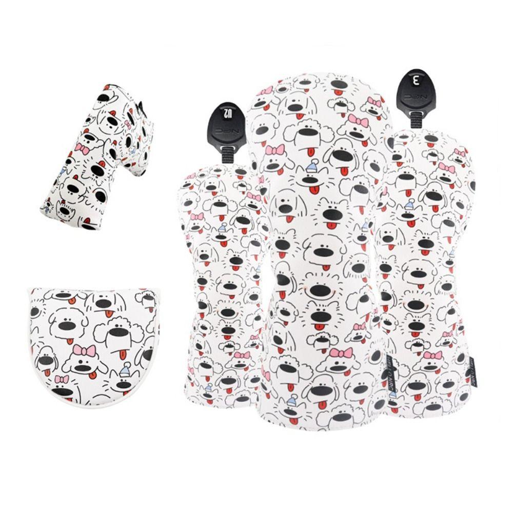 Cartoon Printed Golf Club Head Cover PU Leather Golf Club Protector  Golf Supplies