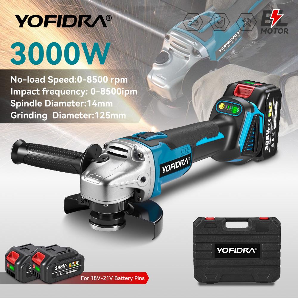Yofidra 125mm Brushless Angle Grinder 4 Gears Cordless Grinding Machine Cutting Woodworking Power Tool For Makita 18V Battery