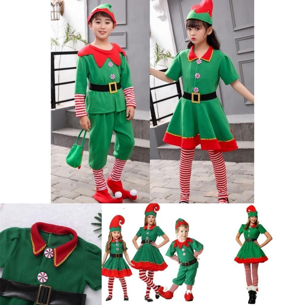 Fröhliches Familie Weihnachts-Cosplay-Kostüm mit grünem Elfen-Weihnachtsmann-Design für alle Altersgruppen