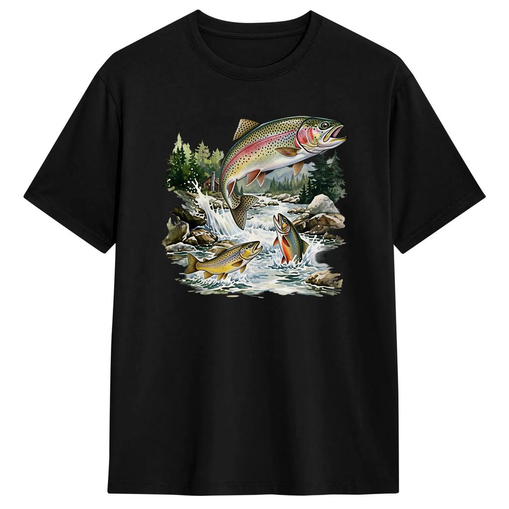 Fly Fishing Tshirt Summer Hip Hop T Shirts Man Pure Cotton Crewneck Oversized Clothing Shortsleeve Vintage Tshirt