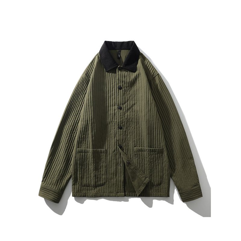 American vintage Contrast Color Lapel Pleat Cargo Shirts Men's Spring and Summer Thin Outerwear Foreign Trade Men's Casual Shirt
