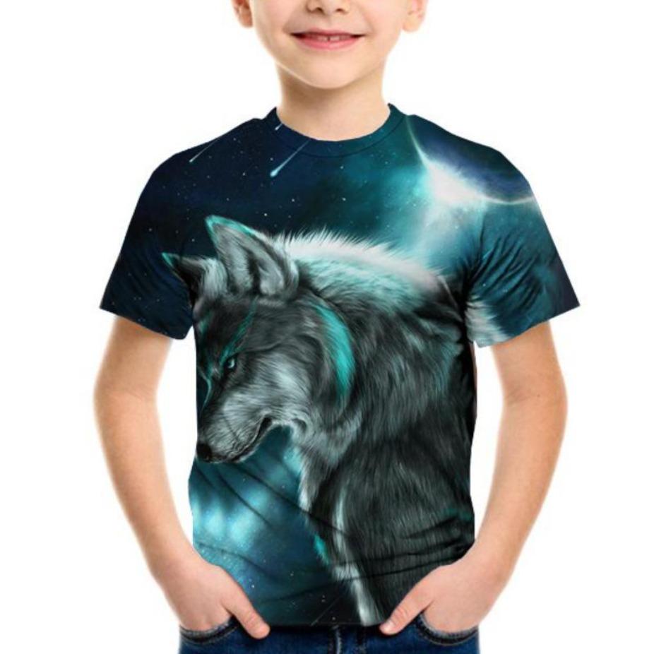 Animals Kids T-shirts O Neck Tops Polyester Casual Sportwear Comfortable Tees Lion Wolf Short Sleeve 3d Print T Shirt