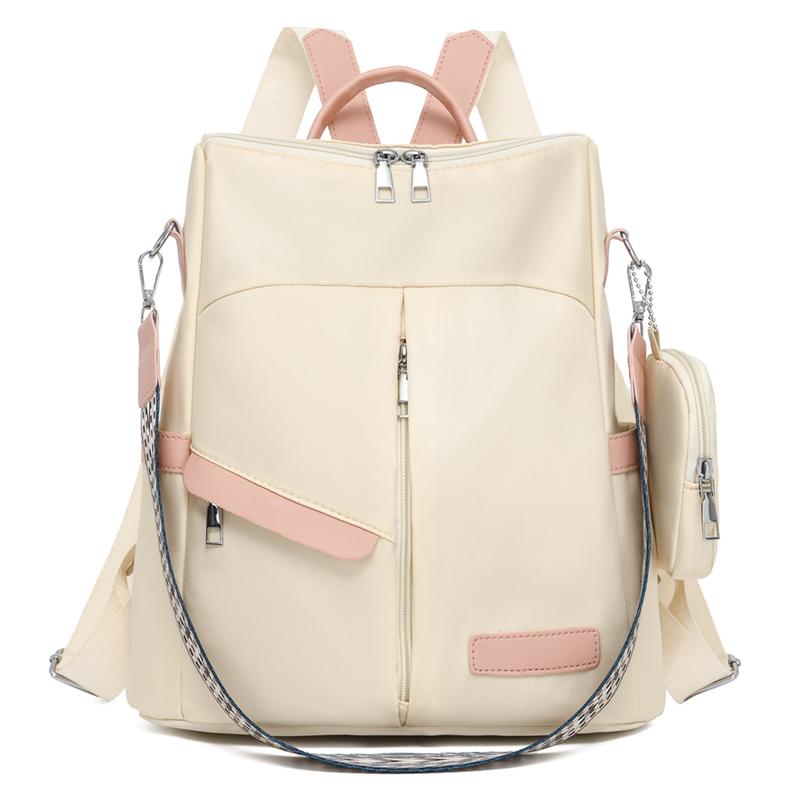 

Oxford Backpack Lightweight Backpack Multifunctional Shoulder Bag рожевий/бежевий