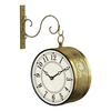 8 Inch Vintage Station Analog Clock One Side Roman and Other Side Numeral Dial (Brass Finish)