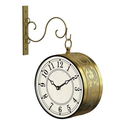 8 Inch Vintage Station Analog Clock One Side Roman and Other Side Numeral Dial (Brass Finish)