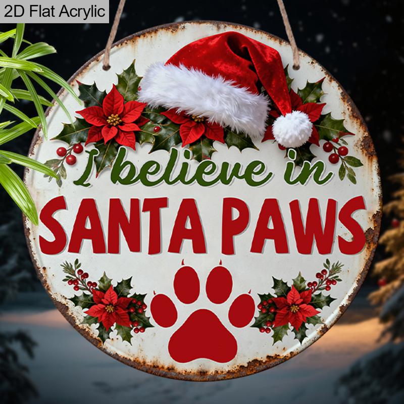 2D Flat Christmas Aluminium Sign with Santa Paws - Navidad Figurine Ornaments - Ideal for Front Door, Wall, Porch, Fence Decor - Ideal Christmas Gift