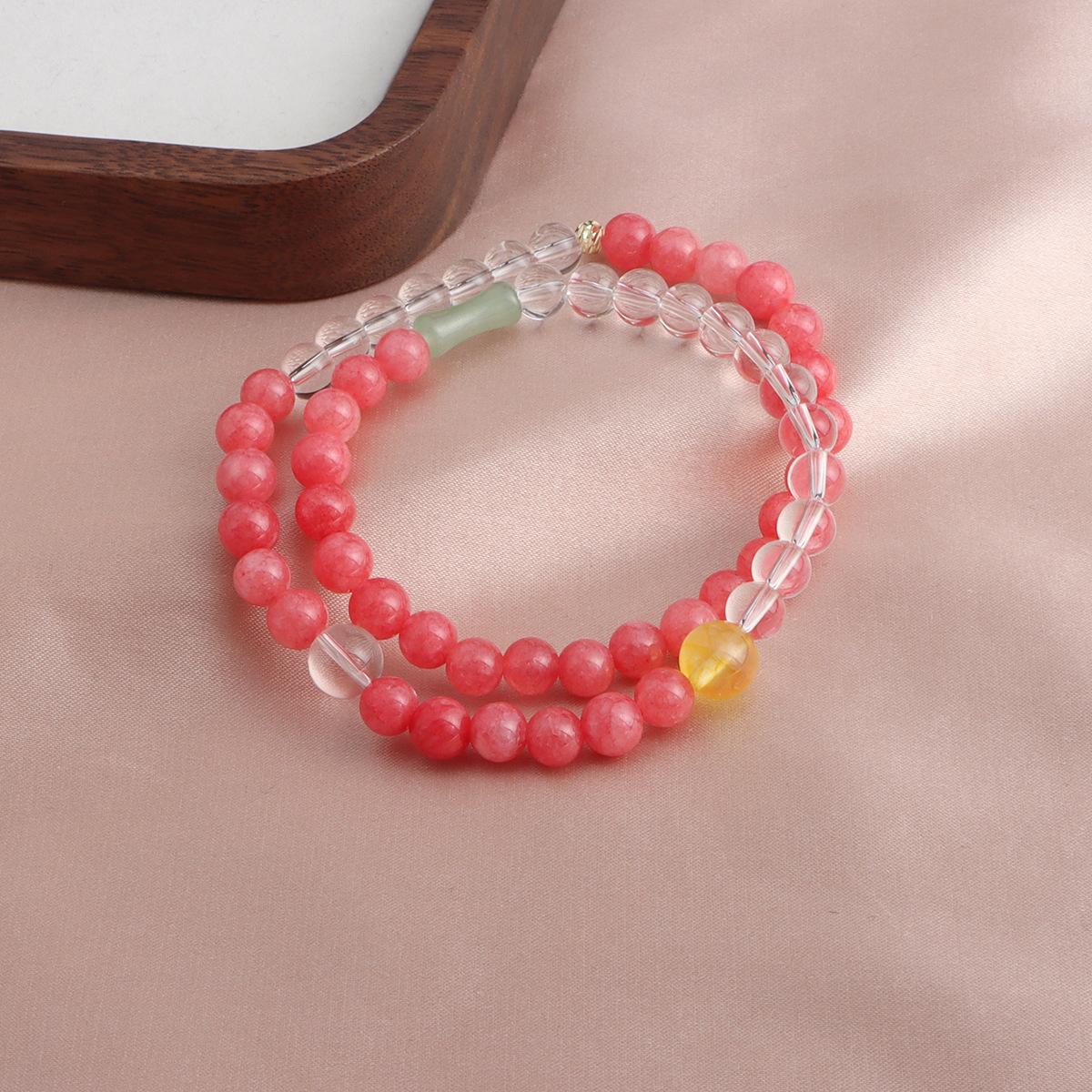 Bracelet Alxa Avocado Sun Stone Strawberry Stone Agate White Moonlight Powder Crystal Double Ring Bracelet Douyin