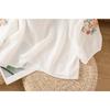 Ladies Shirt Spring Summer Round Neck Embroidered Women's Blouse Elegant Linen Lady Loose