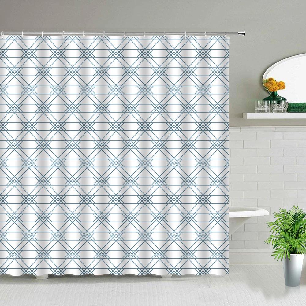 Black White Geometric Bathroom Shower Curtains Bohemian Stripe Print Waterproof Frabic Chic Toilet Partition Curtain With Hooks