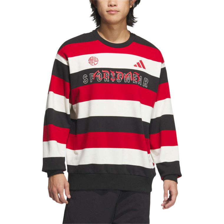 adidas Sport Performance Retro Color Block Striped Letter Pattern Crew Neck Pullover Long Sleeve Sweatshirt Unisex Sweatshirt Multi-Color JZ4201