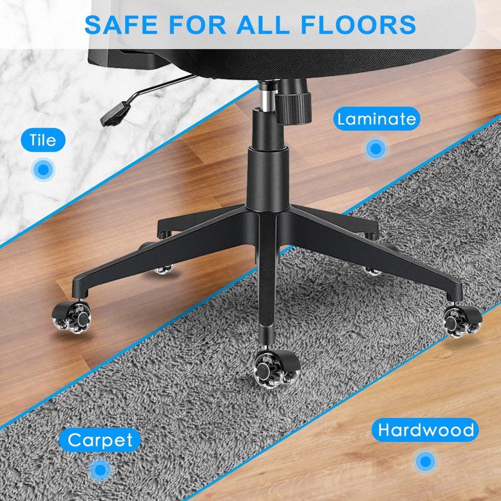 Rodas de rodízio para cadeira de escritório (Conjunto de 5),Rodas de cadeira para serviço pesado suportam 2200 libras, rodízios de cadeira de borracha silenciosa, 2 polegadas universais