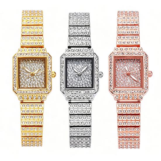 Women's Rhinestone Bracelet Watch Alloy Quartz Wristwatch with Densely Set Crystals, Scratch-resistant Mineral Glass Watch for Office Party Date