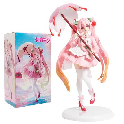 23cm Animation Hatsune Miku Umbrella Cherry Blossom Hatsune Miku Handmade PVC Model Desktop Animation Peripheral Toy Ornament